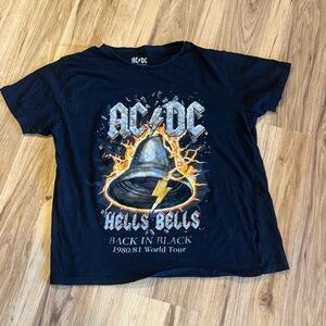 ACDC Hell Bells Back in Black Tour 1980 Mens Large Black Cotton Graphic T Shirt